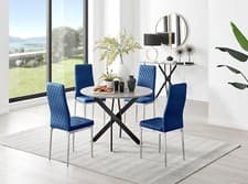 Image of Novara Grey Concrete Effect Black Leg Round Dining Table & 4 Velvet Milan Chairs