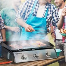 Image of Tabletop Gas Plancha Grill for Camping with 2 Stainless Steel Burner and Griddle