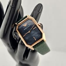 Image of NEW EMPORIO ARMANI AR11149 WOMENS WATCH GREEN LEATHER STRAP & BLACK DIAL