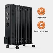 Image of 11 Fin Oil Filled Radiator 2500W Electric Heater with Timer Black