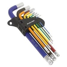 Image of Sealey AK7197 Ball-End Hex Key Set 9pc Long Colour-Coded Imperial