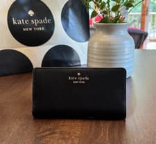 Image of KATE SPADE Madison Large Slim Bifold Wallet Black - Saffiano Leather