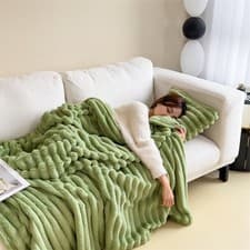 Image of Large Ribbed Faux Fur Warm Fleece Throw Over Soft Sofa Bed Blanket Double & King