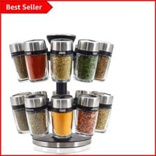 Image of Contemporary 2-Tier Rotating Spice Rack with Fresh-Spice Glass Jars Included