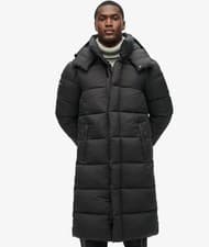 Image of Mens Superdry Black Ripstop Longline Puffer Coat Jacket rrp £135
