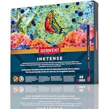 Image of Derwent Inktense Permanent Watercolour Pencils, Set of 48 in a Wooden Gift Box,