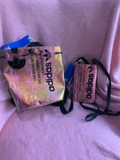 Image of Adidas Mini Rosa Reflective Backpack & Pouch Bag MultiColoured Iridescent BNWT