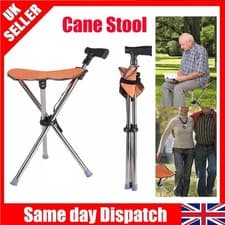 Image of Drive Adjustable Aluminium Cane Seat Folding Walking Stick Chair Tripod Stool UK