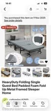 Image of HeavyDuty Folding Single Guest Bed Padded Foam Fold Up Metal Framed Sleeper Home