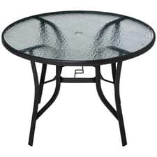 Image of Outsunny 106cm Round Garden Dining Table with Parasol Hole Tempered Glass Top