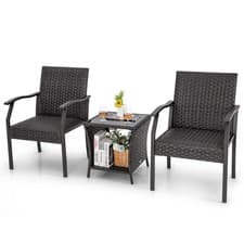 Image of 3 Piece Outdoor Patio Furniture Set with Cushioned Seats Rattan Wicker Balcony