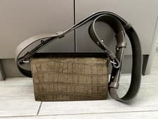 Image of NEW ALLSAINTS HARD FLAP VELLUTO LEATHER BAG, CROC PATTERN