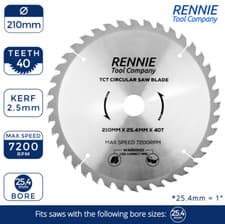 Image of TCT Circular Wood Saw Blade 210mm x 40T fits Evolution Rage 25.4mm Bore