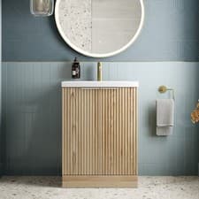 Image of Bathroom Vanity Unit Basin Sink Free Standing 600mm Cabinet Doors Storage Wood