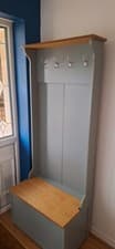 Image of Grey Hallway Coat Rack Storage Unit Space Saving With Shelf, Hangers & Hooks NEW