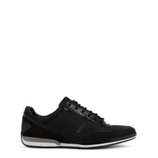Image of Mens BOSS Trainers Black Casual Sneakers With Logo - Saturn Lowp Size 9.5