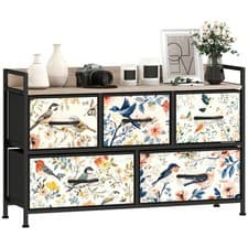 Image of HOMCOM 5-Drawer Chest of Drawers, Fabric Dresser, White