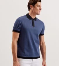 Image of TED BAKER Polo Shirt Mens UK M L & XL Waysub Blue Geo Print Short Sleeve Top NEW