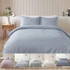 Image of Catherine Lansfield Brushed Cotton Striped Bedding Bed Duvet Cover Set