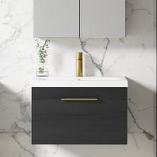 Image of Nuie Arno Wall Hung 1-Drawer Vanity Unit & Basin-1 600mm - Charcoal Woodgrain