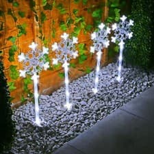 Image of 4 Pack Christmas Xmas Pathway Lights Stake Outdoor Garden Snowflake/Star Lights
