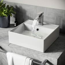 Image of Small 385mm Counter Top Basin Square Cloakroom Bathroom Wash Sink | Leven
