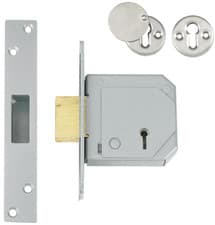 Image of Union 5 Lever Mortice Deadlock Secure Door Lock Satin Chrome 67mm with x3 Keys