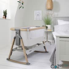 Image of Tutti Bambini CoZee Air Bedside Crib Oak & Silver with Rocking Bars & Mattress
