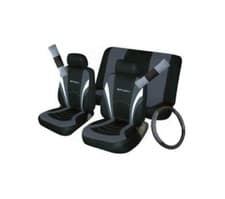 Image of Car Seat Steering Wheel & Seat belt Cover Sport Set Black / Grey Cosmos 10992