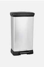 Image of Curver Metal Effect Pedal Touch Slim Deco Kitchen Work Waste Bin 50L - Silver