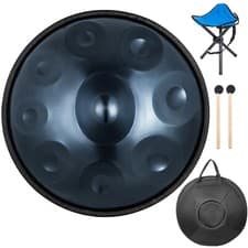 Image of VEVOR Handpan Drum 9 Notes 22" D Minor W/ Bag & Stand Nitrogen Steel Brown/Blue