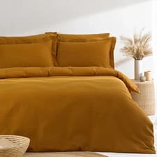 Image of Waffle Textured 100% Cotton Double Duvet Cover Set Ginger