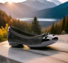 Image of Clarks UK 5.5 D/EU 39 Candra Glow Black Suede Slip On Ballet Pumps Bow Flat Shoe