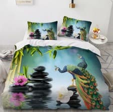 Image of 3D Peacock Stone ZHUA1853 Bed Pillowcases Quilt Duvet Cover Set King Zoe