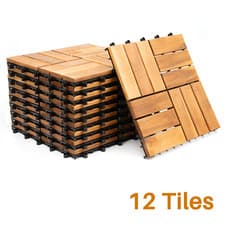 Image of Interlocking Wooden Decking Tiles 30x30cm Outdoor Patio Garden Floor Terrace