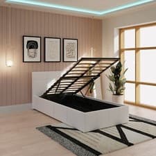 Image of End Lift 3ft Single faux leather ottoman storage bed WHITE gas lift up Ex Demo