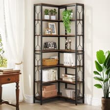 Image of Corner Bookshelf Storage Rack Standing Shelf 7 Tier Industrial Sturdy Bookshelf
