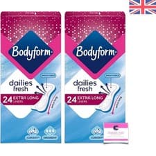 Image of 24 Pack of Bodyform Extra Long Unscented Panty Liners with Vitamin E for Comfort