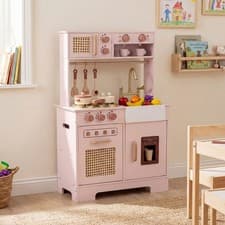 Image of Play Kitchen for Kids Wooden Kitchen Playset with Realistic Lights & Sounds Pink