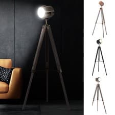 Image of Vintage Tripod Floor Lamp Wooden Searchlight with Adjustable Height