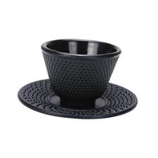 Image of Cast Iron Teacup with Coaster Tea Kettle Cup Kung Fu Teaware Retro Tea Cup