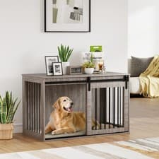 Image of PawHut Dog Crate Furniture with Removable Cushion - Walnut Brown