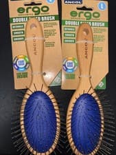 Image of Ancol Ergo Double Sided Brush Wooden Handle, Pin & Bristle. Pet Dog Cat Grooming