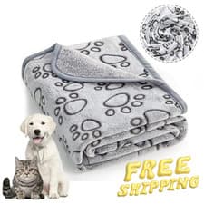 Image of Pet Blanket Warm Rest Bed Mat Paw Print Dog Cat Puppy Fleece Soft Cushion
