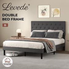 Image of Levede Upholstered Bed Frame Wood Small Double Linen Fabric Soft Foam Headboard