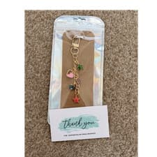 Image of Gold Charm Keyring with Heart and Star Charms, Pink, Green, Blue, Red Accents