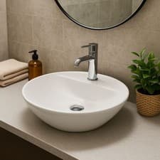 Image of RAK Variant Round Countertop Wash Basin 420mm Wide 1 Tap Hole - Alpine White