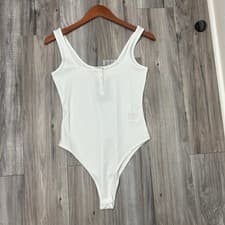 Image of H&M Ribbed Button Front Bodysuit Womens Top Sz Small White Sleeveless Tank NWT