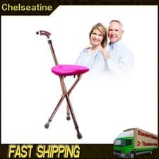 Image of Drive Adjustable Aluminium Cane Seat Folding Walking Stick Chair Tripod Stool UK
