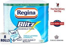Image of Regina Blitz 3 Ply Kitchen Towel Jumbo Rolls Household Towel offer 8 Rolls Paper